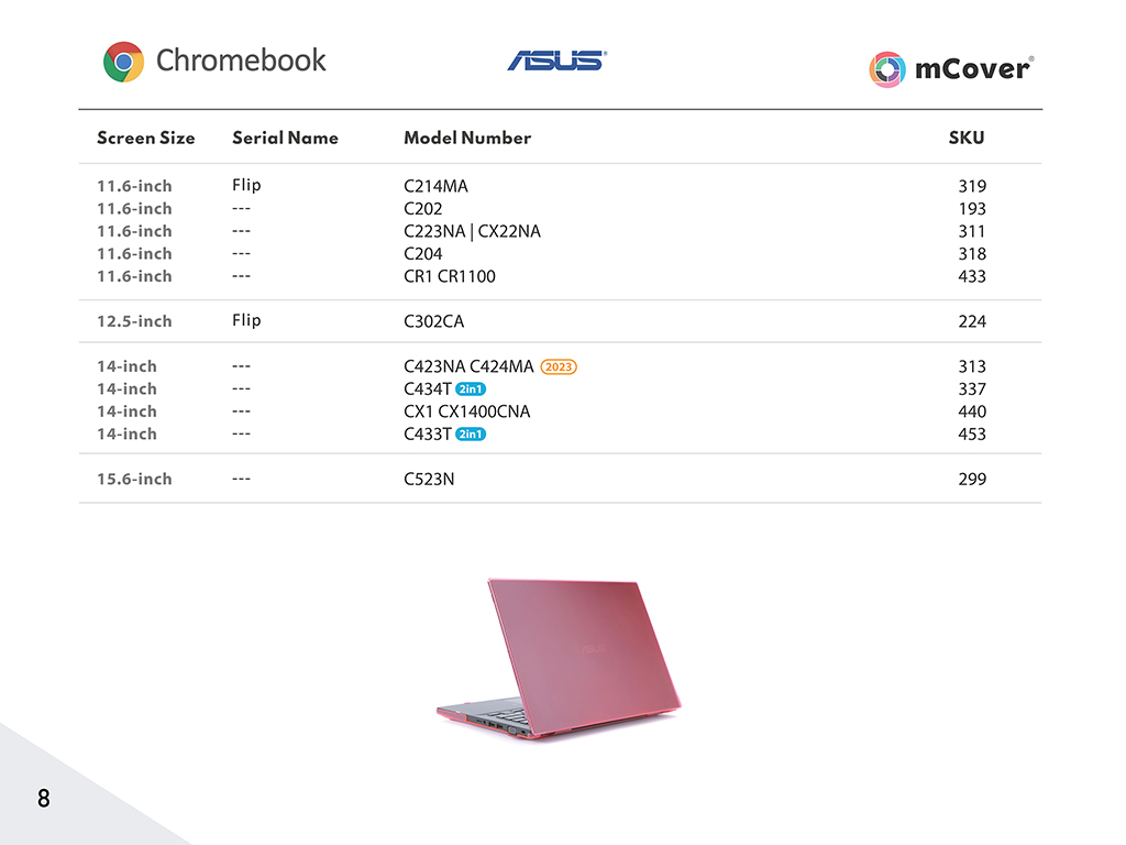 8 - mCover for ASUS Chromebooks